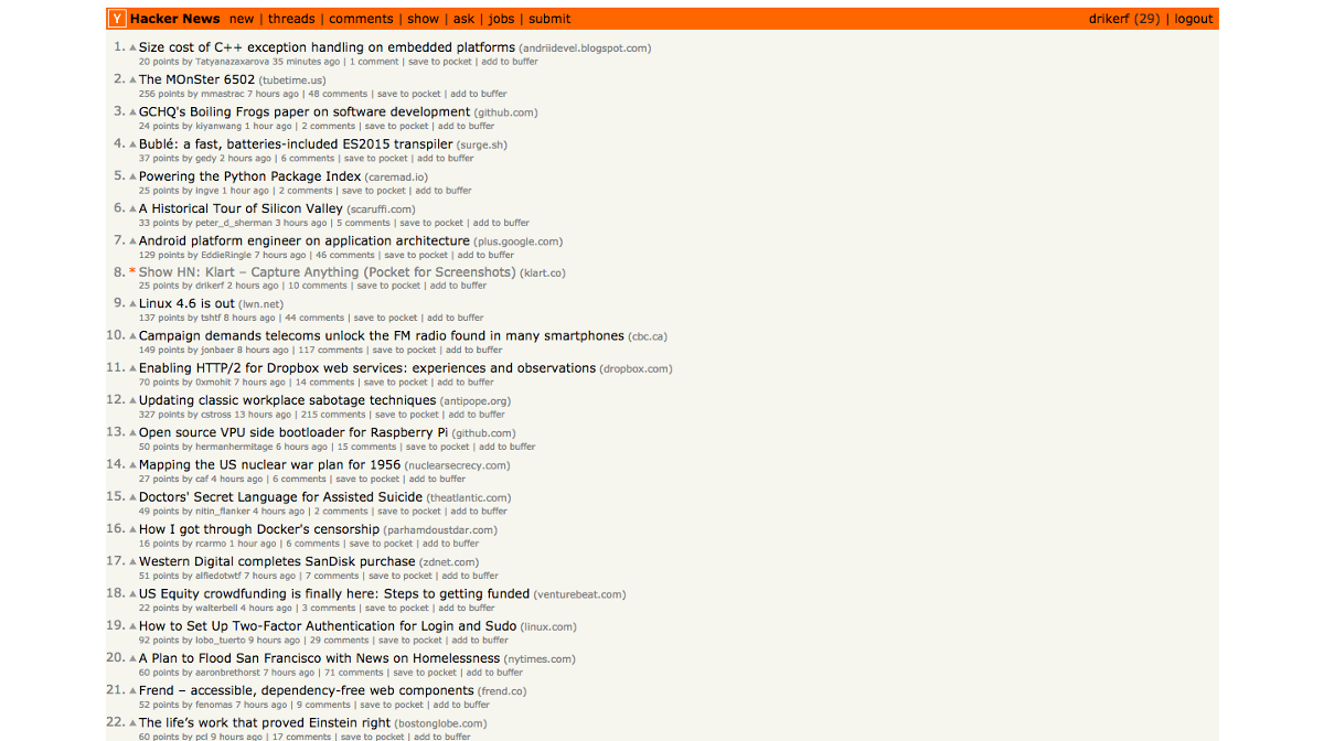 Front page of Hacker News