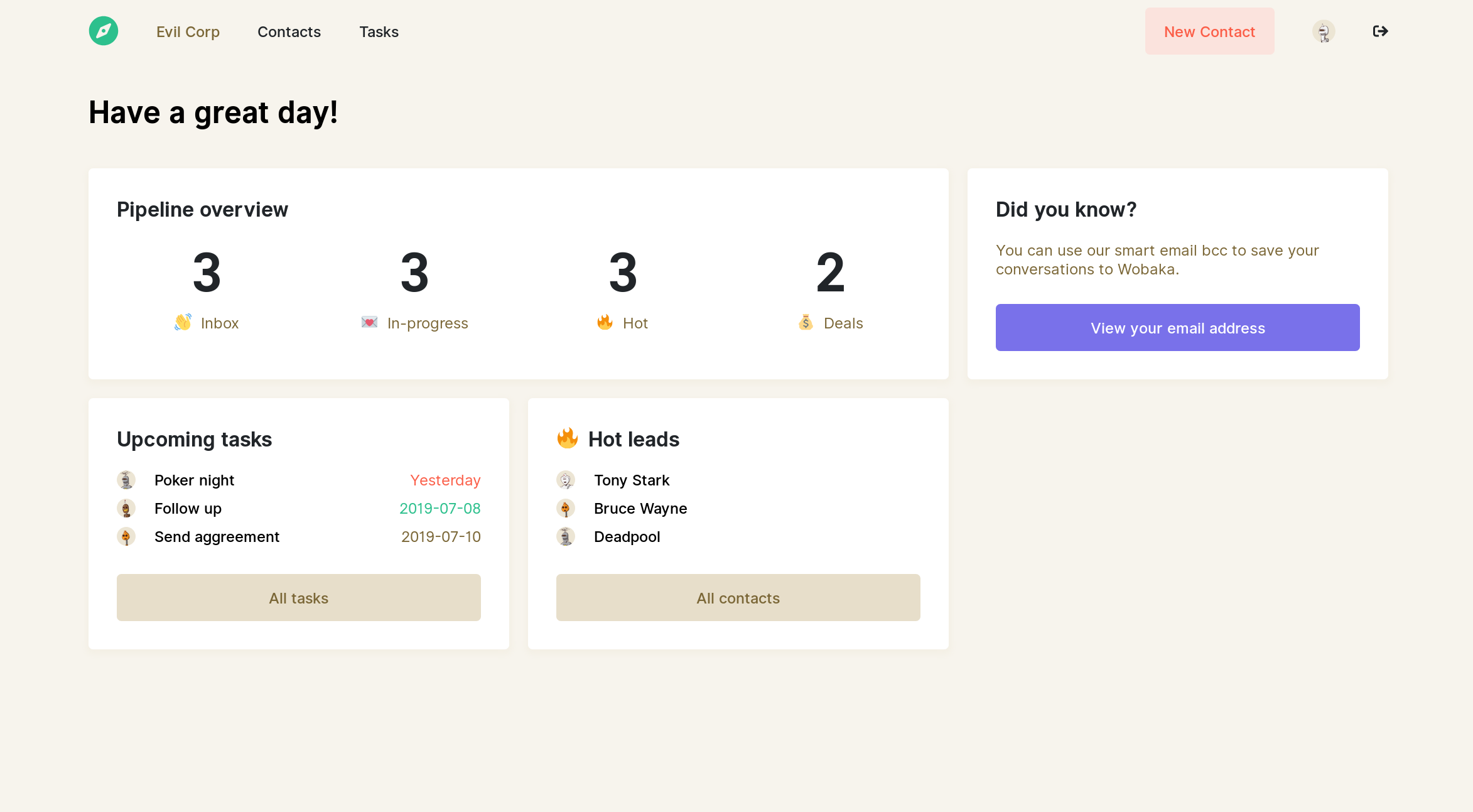 Dashboard with pipeline and task overview